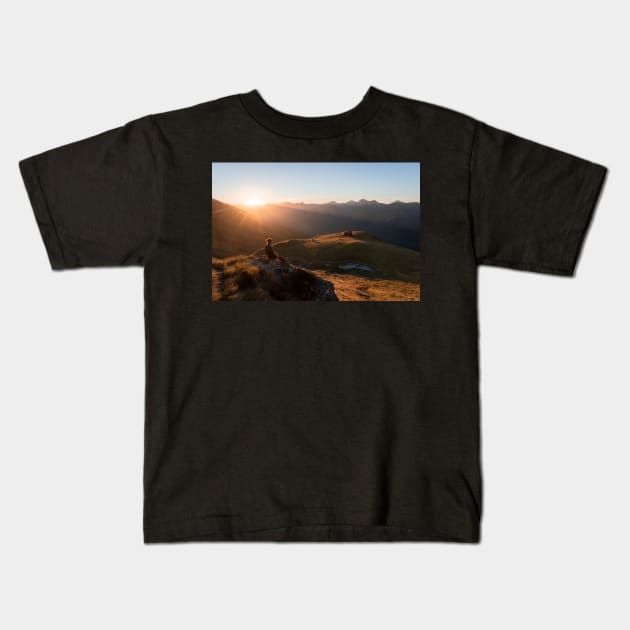 View of the Sunset from Mountain Hut in New Zealand Kids T-Shirt by Danny Wanders